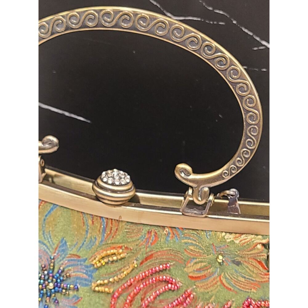 Embroidered Beaded Floral Evening Shoulder Bag - Green - Picture 11 of 11